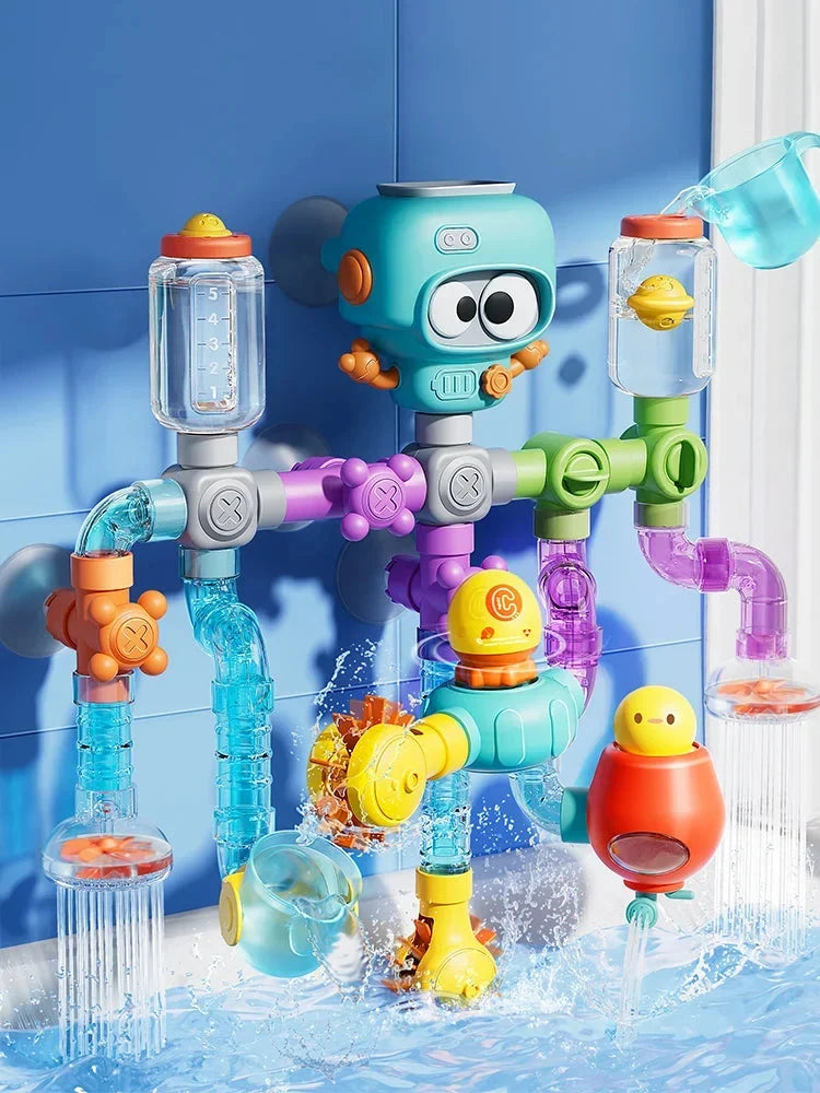 Kids Bath Toy Set Buildable Valves & Waterwheel 21-Piece