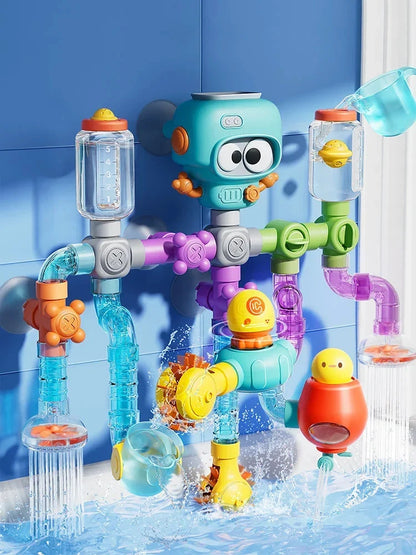 Kids Bath Toy Set Buildable Valves & Waterwheel 21-Piece