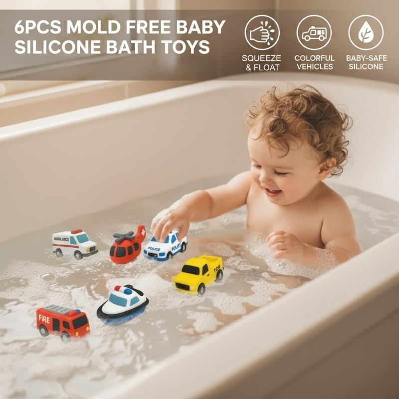 Kids Bath Toy Set Sealed Silicone Mold-Resistant 6-Piece