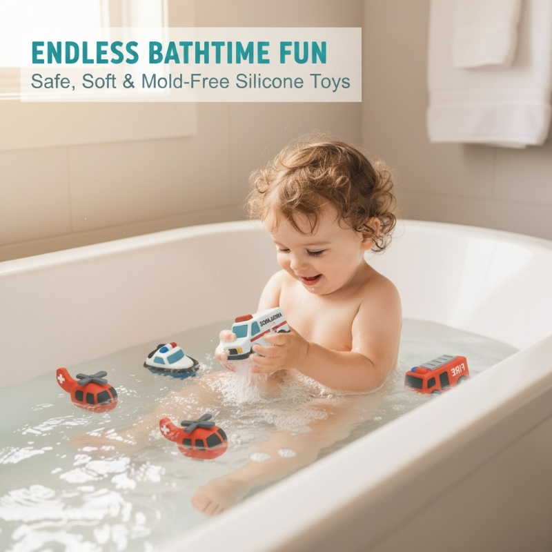 Kids Bath Toy Set Sealed Silicone Mold-Resistant 6-Piece