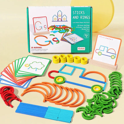 Kids Construction Set 120-Piece Wooden Task Cards & Stand