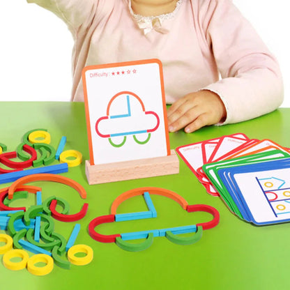 Kids Construction Set 120-Piece Wooden Task Cards & Stand