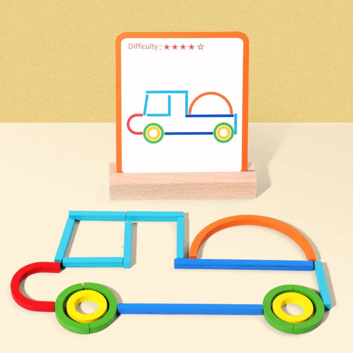 Kids Construction Set 120-Piece Wooden Task Cards & Stand