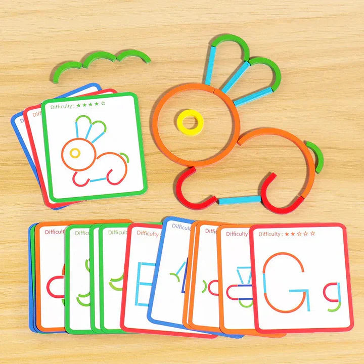 Kids Construction Set 120-Piece Wooden Task Cards & Stand
