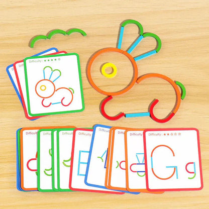 Kids Construction Set 120-Piece Wooden Task Cards & Stand
