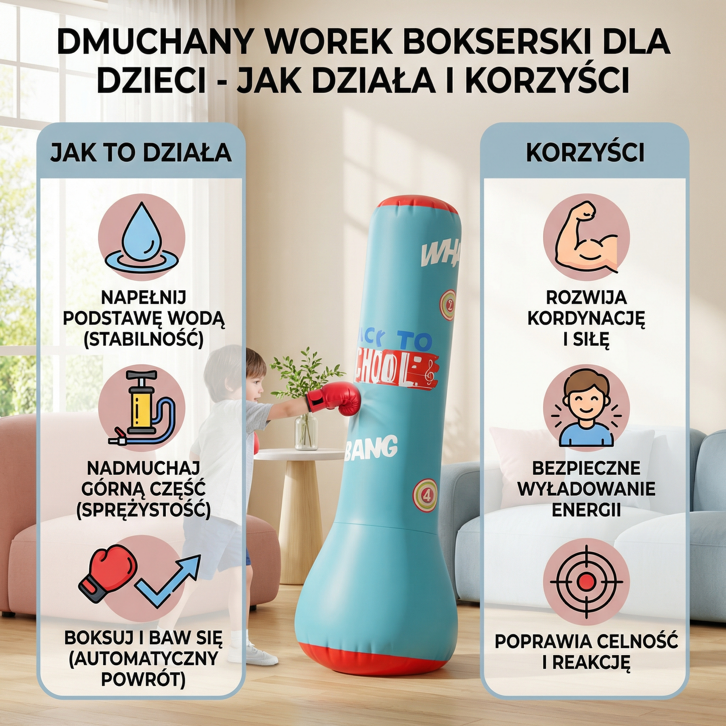 Kids Inflatable Punching Bag Shock-Absorbing Water-Fillable Base