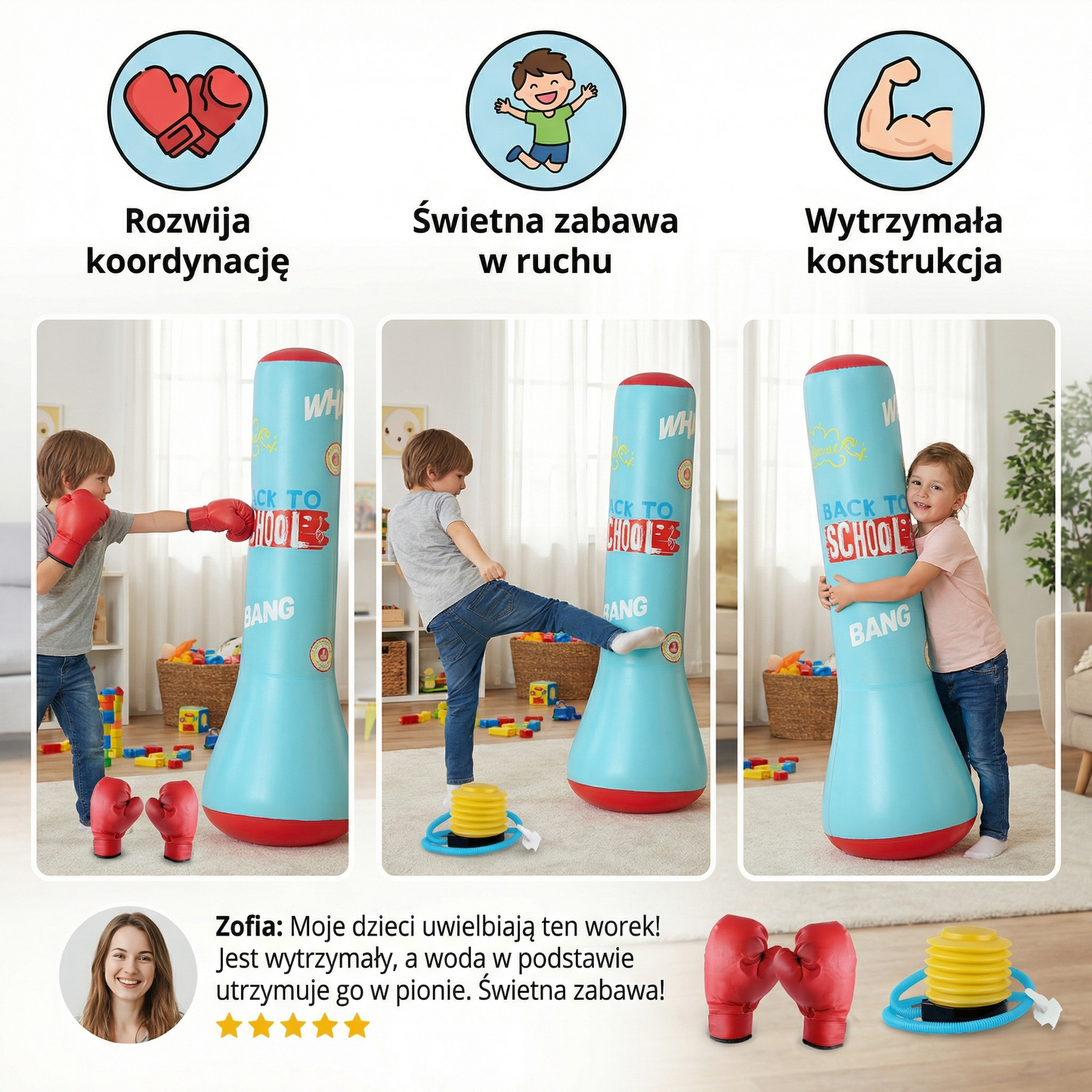 Kids Inflatable Punching Bag Shock-Absorbing Water-Fillable Base