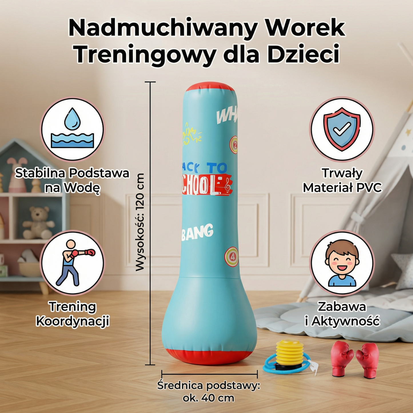 Kids Inflatable Punching Bag Shock-Absorbing Water-Fillable Base