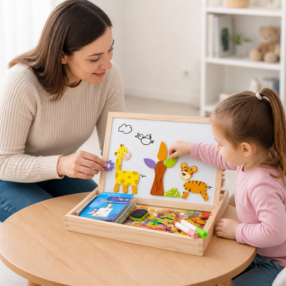 Kids Magnetic Play Board Double-Sided Whiteboard & Chalkboard