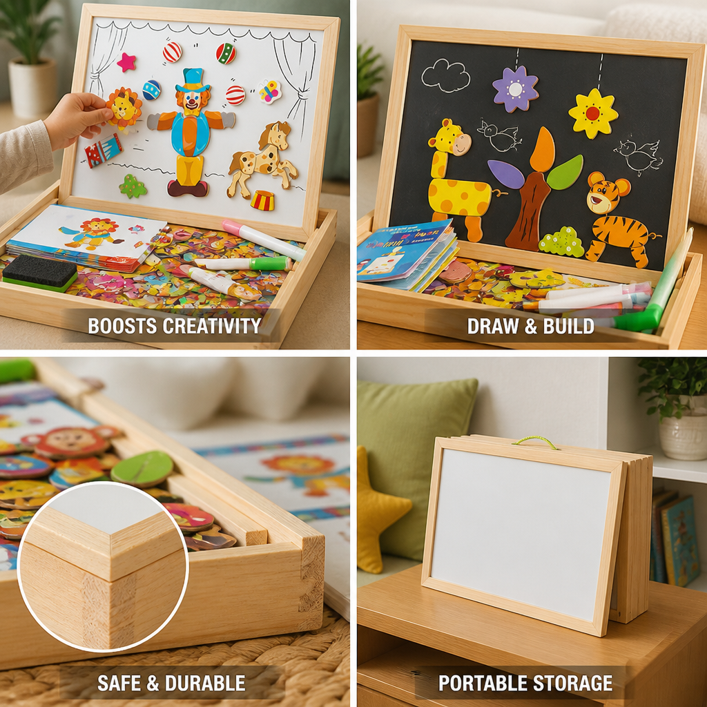 Kids Magnetic Play Board Double-Sided Whiteboard & Chalkboard