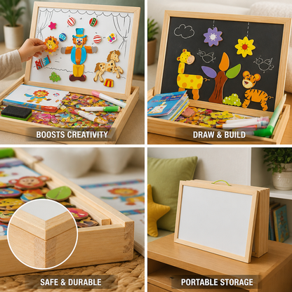 Kids Magnetic Play Board Double-Sided Whiteboard & Chalkboard
