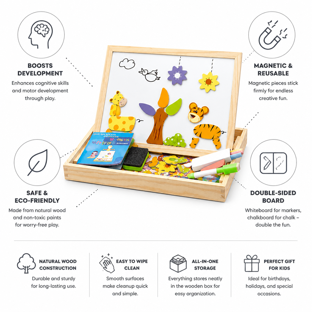 Kids Magnetic Play Board Double-Sided Whiteboard & Chalkboard