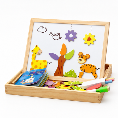 Kids Magnetic Play Board Double-Sided Whiteboard & Chalkboard