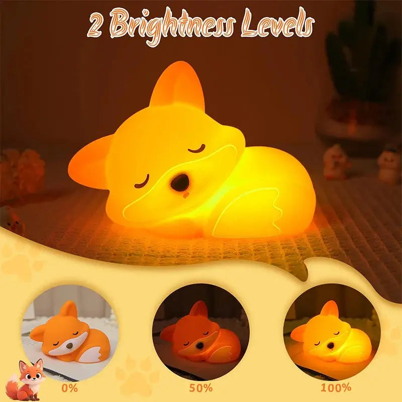 Kids Night Light Fox Soft Silicone USB Rechargeable Timer