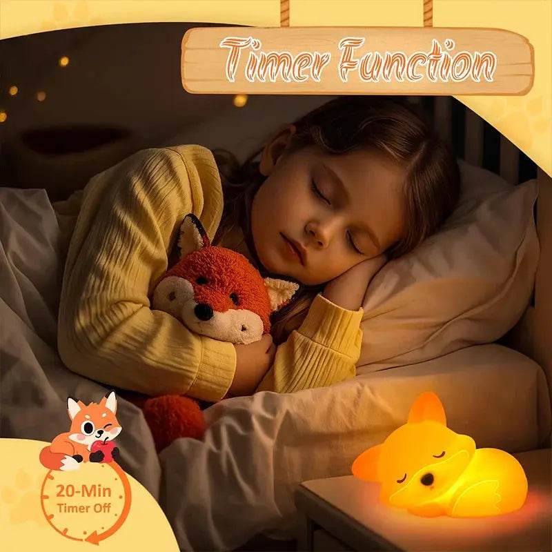 Kids Night Light Fox Soft Silicone USB Rechargeable Timer