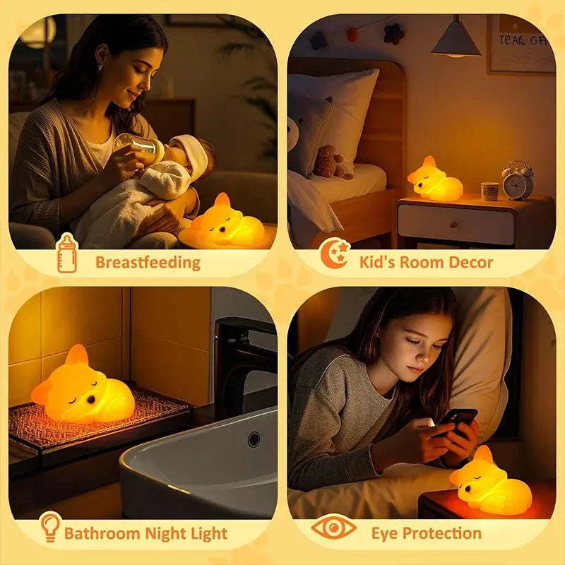 Kids Night Light Fox Soft Silicone USB Rechargeable Timer