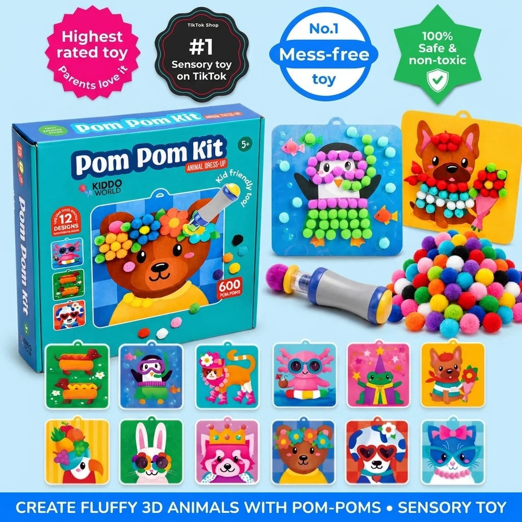 Kids Pom-Pom Kit 600 Multicolor Mess-Free