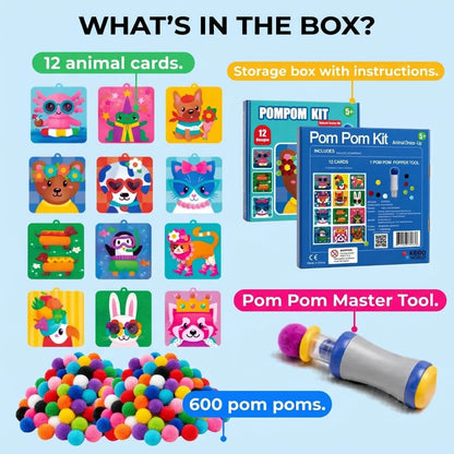 Kids Pom-Pom Kit 600 Multicolor Mess-Free
