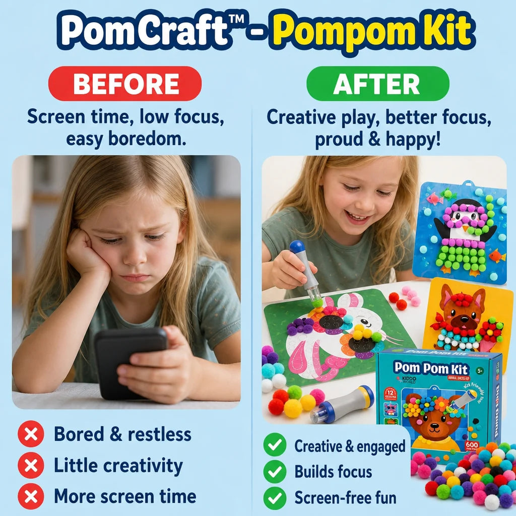 Kids Pom-Pom Kit 600 Multicolor Mess-Free