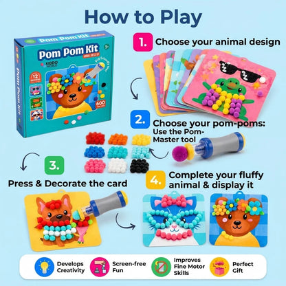 Kids Pom-Pom Kit 600 Multicolor Mess-Free