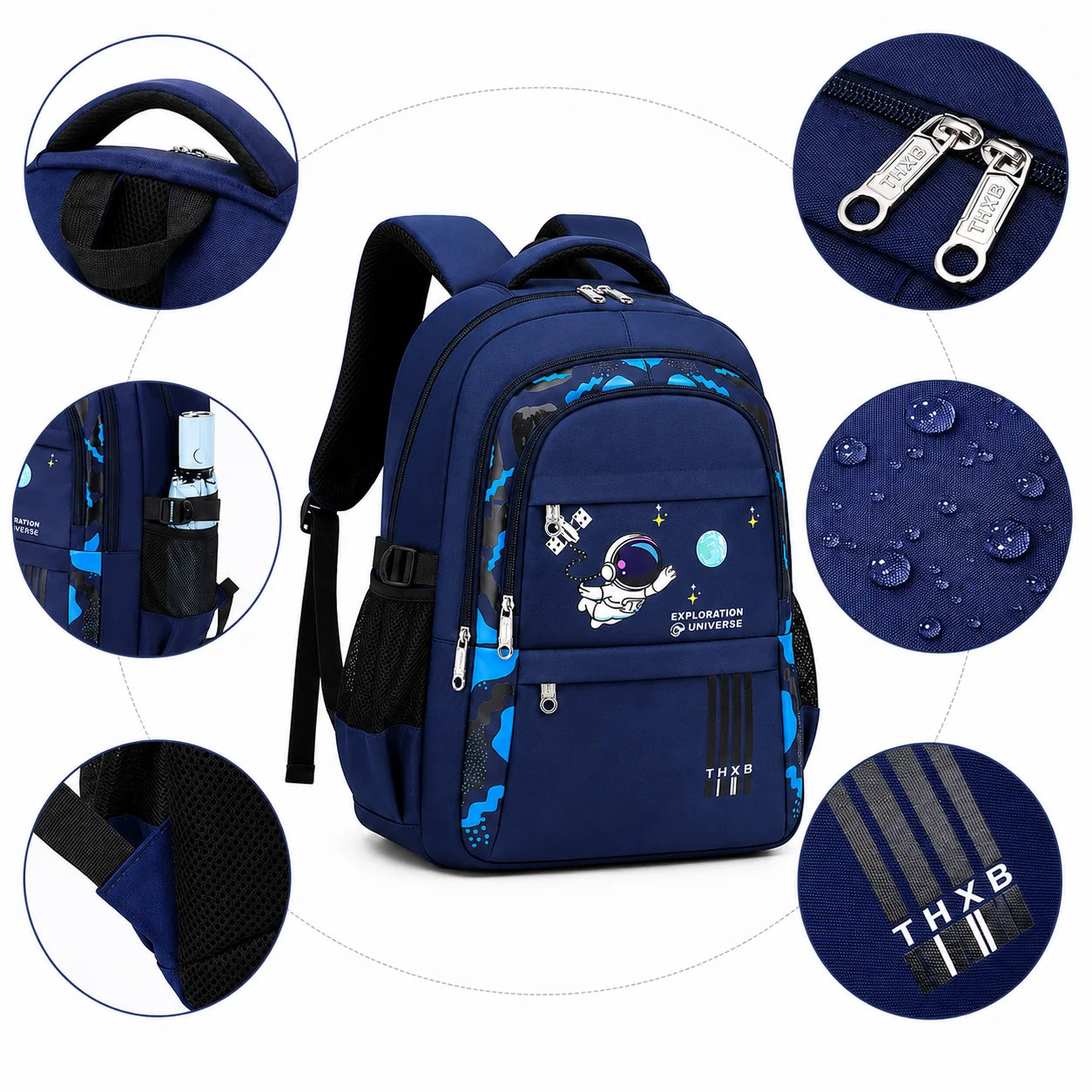 Kids School Backpack Astronaut Motif Water-Resistant & Padded Straps