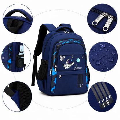Kids School Backpack Astronaut Motif Water-Resistant & Padded Straps