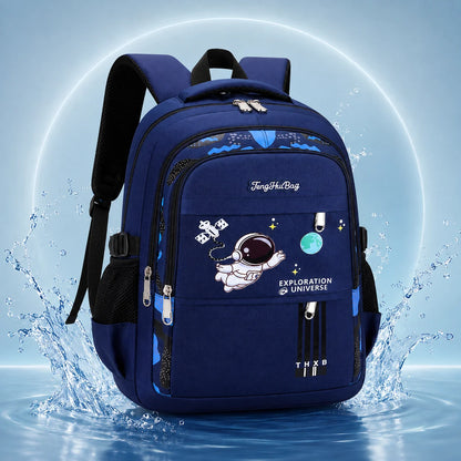Kids School Backpack Astronaut Motif Water-Resistant & Padded Straps