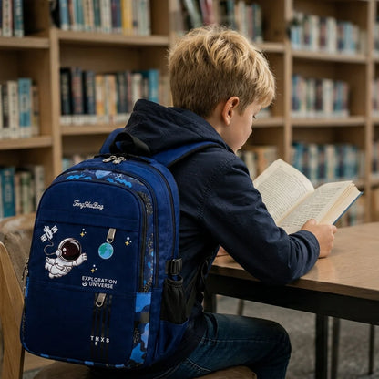 Kids School Backpack Astronaut Motif Water-Resistant & Padded Straps