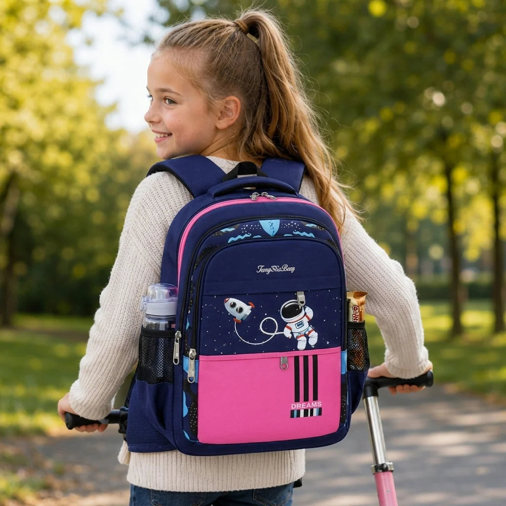 Kids School Backpack Astronaut Motif Water-Resistant & Padded Straps
