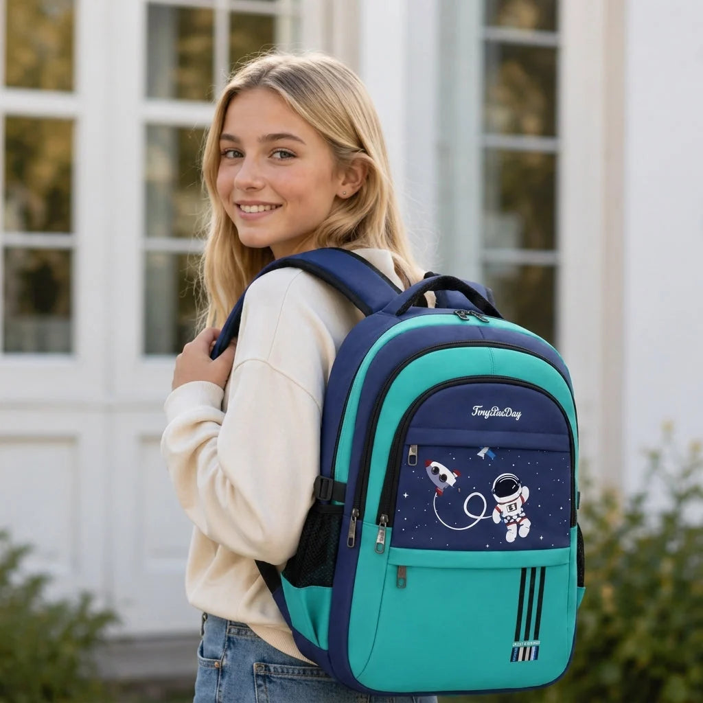 Kids School Backpack Astronaut Motif Water-Resistant & Padded Straps