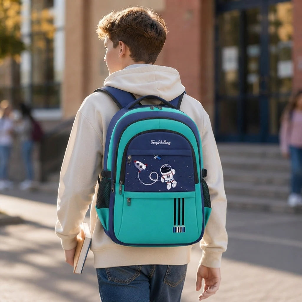 Kids School Backpack Astronaut Motif Water-Resistant & Padded Straps