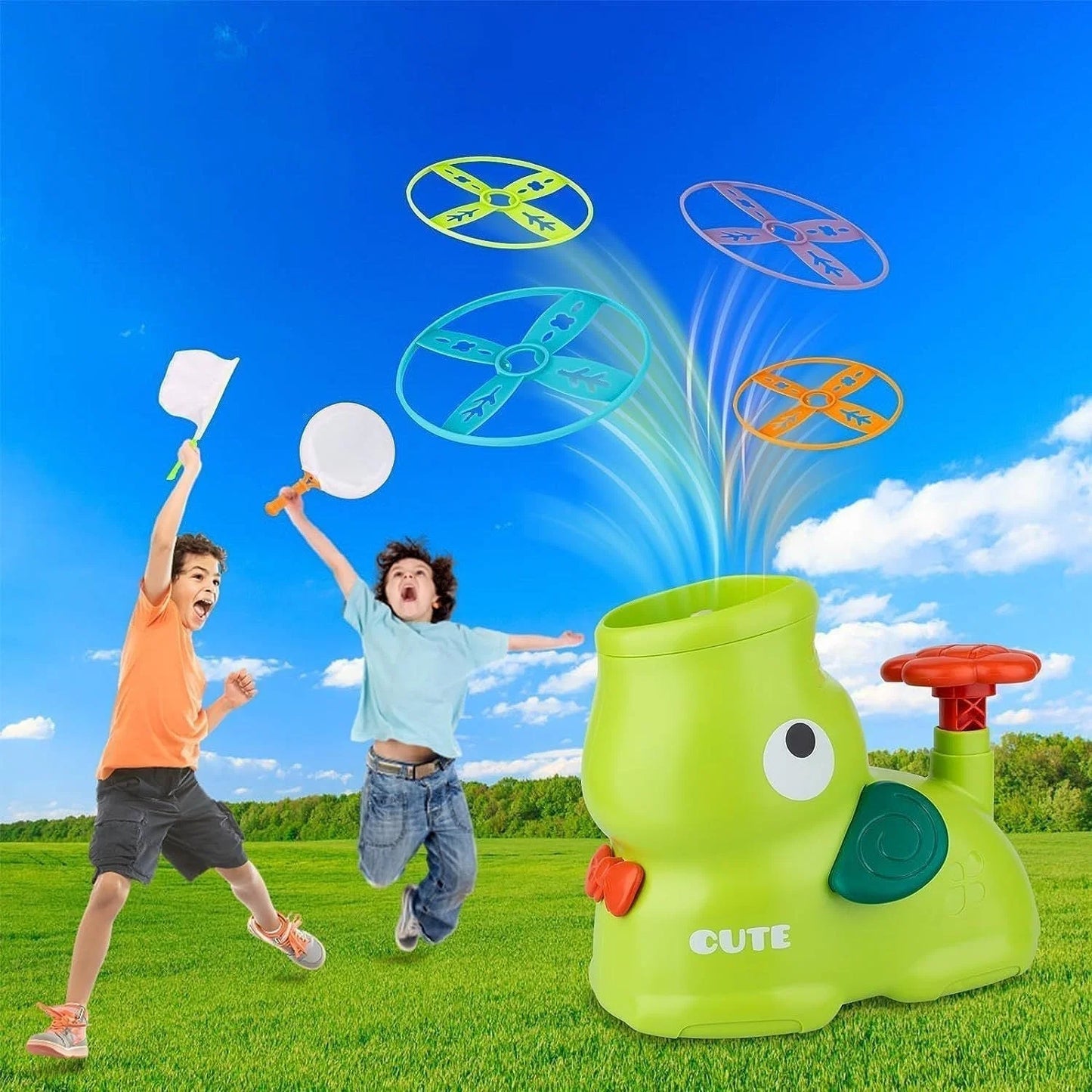 Kids Throwing Game Pedal Launcher & Soft Catch Nets