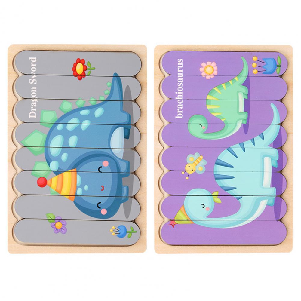 Kids Wooden Peg Puzzle Double-Sided Natural Wood