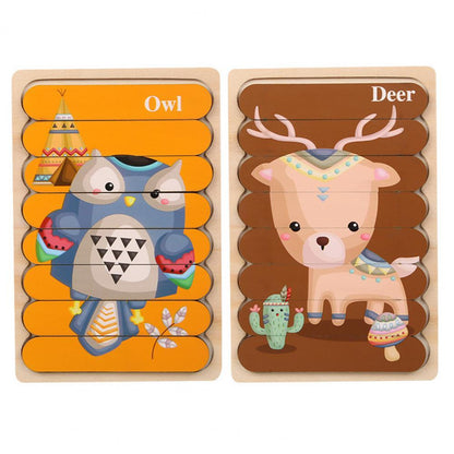 Kids Wooden Peg Puzzle Double-Sided Natural Wood
