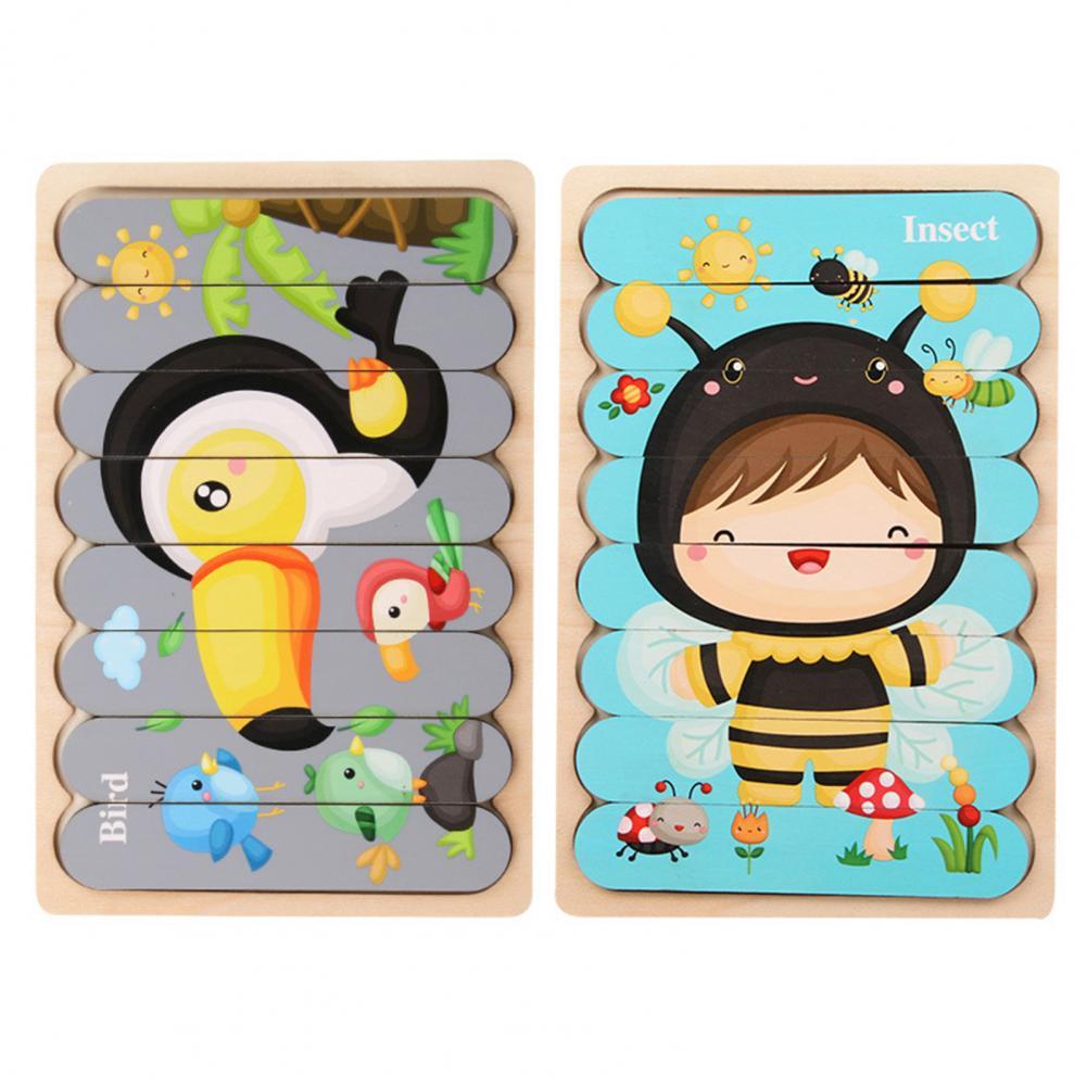 Kids Wooden Peg Puzzle Double-Sided Natural Wood
