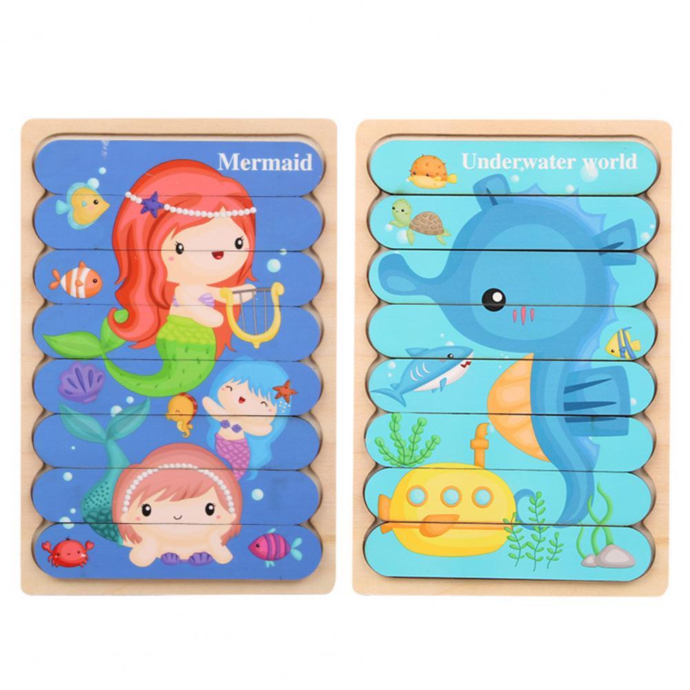 Kids Wooden Peg Puzzle Double-Sided Natural Wood
