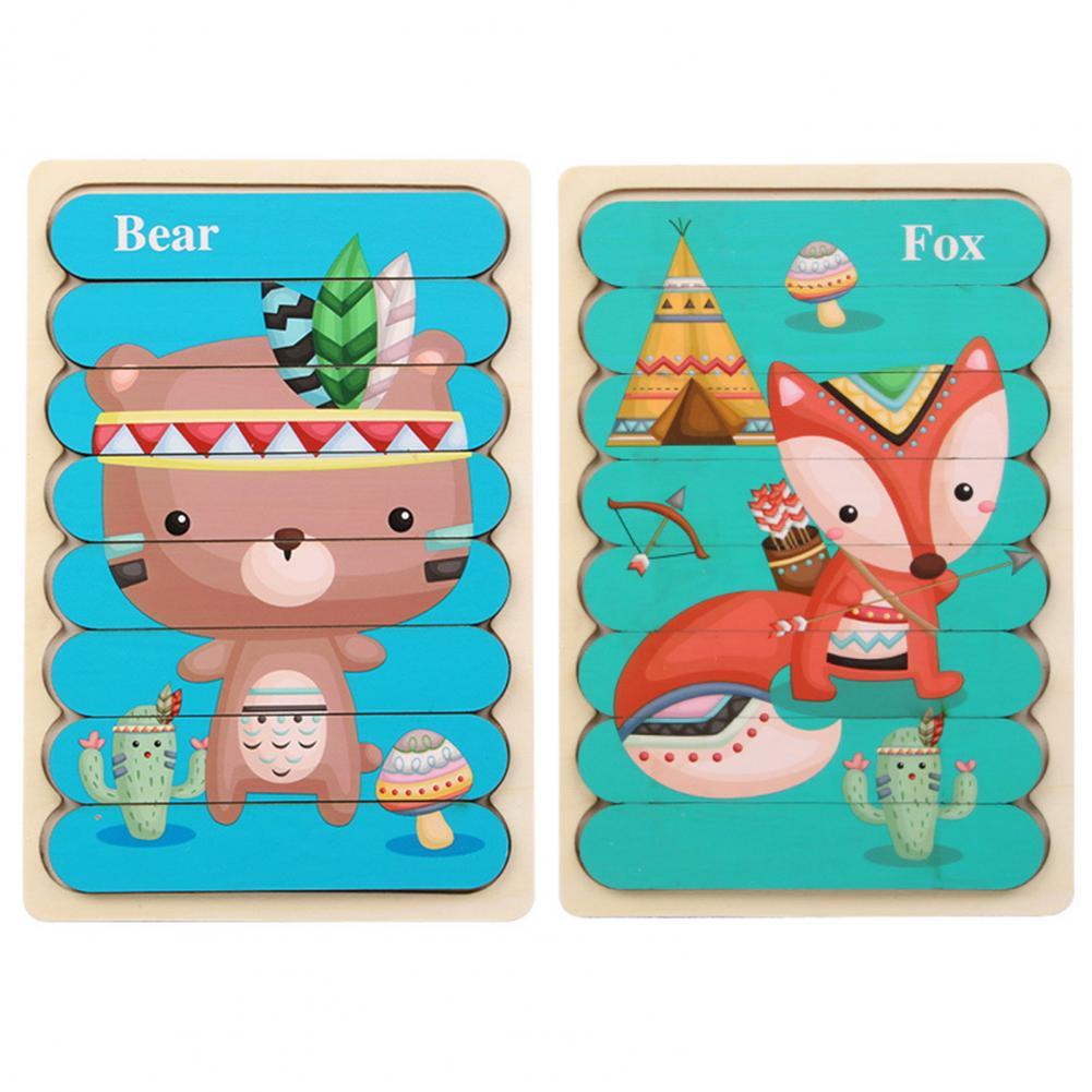Kids Wooden Peg Puzzle Double-Sided Natural Wood