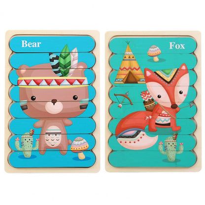 Kids Wooden Peg Puzzle Double-Sided Natural Wood
