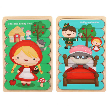 Kids Wooden Peg Puzzle Double-Sided Natural Wood