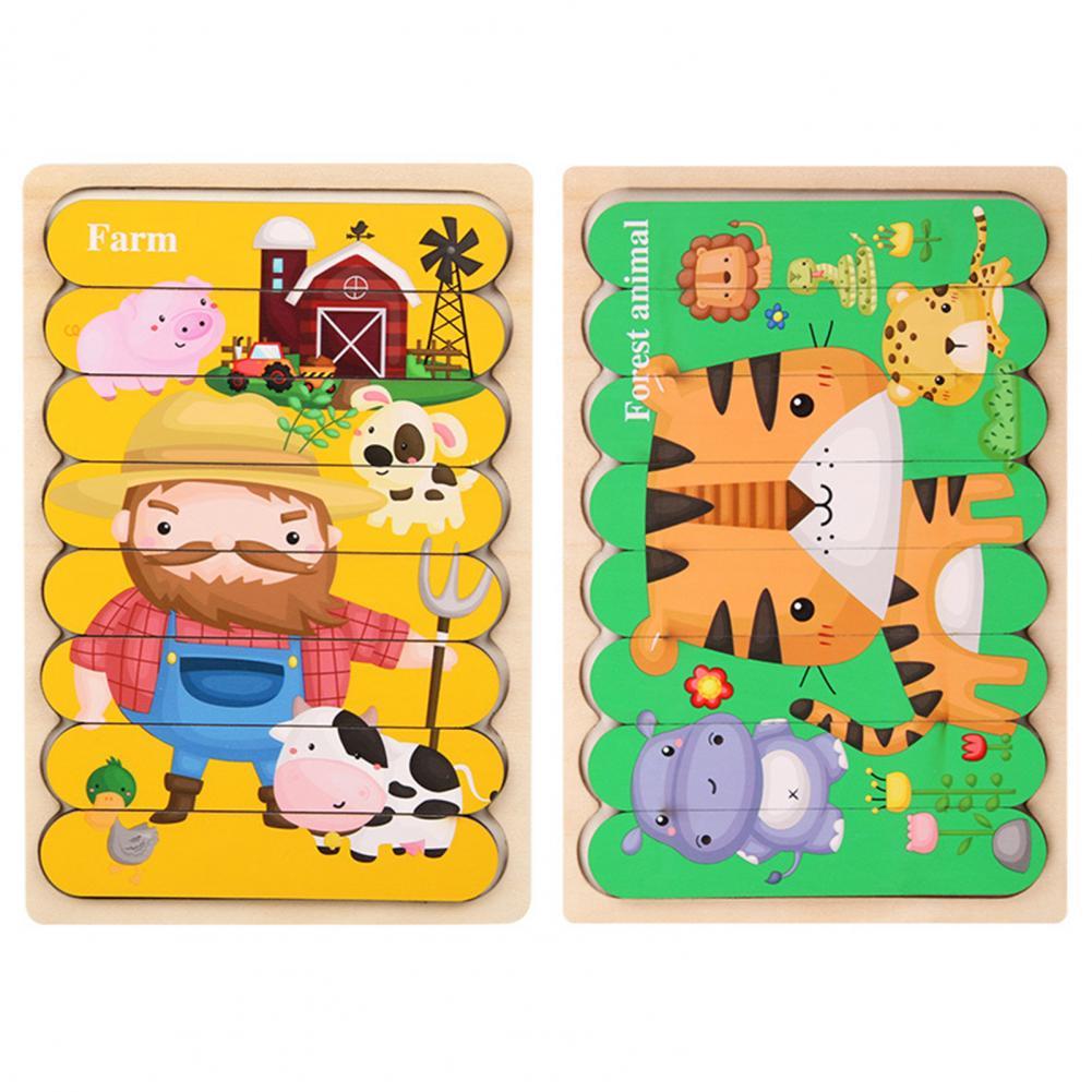 Kids Wooden Peg Puzzle Double-Sided Natural Wood