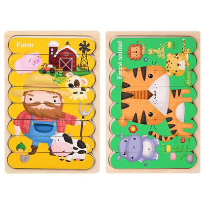 Kids Wooden Peg Puzzle Double-Sided Natural Wood