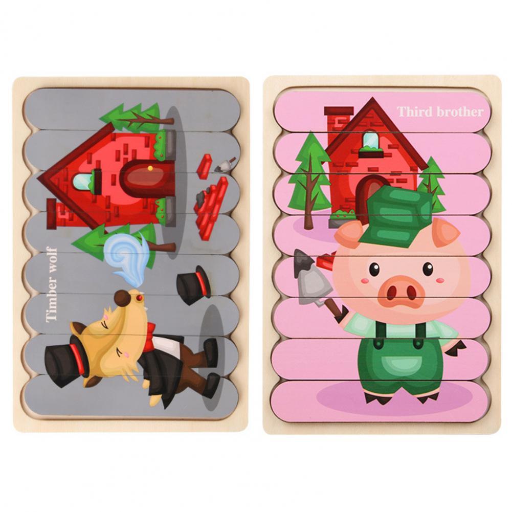 Kids Wooden Peg Puzzle Double-Sided Natural Wood