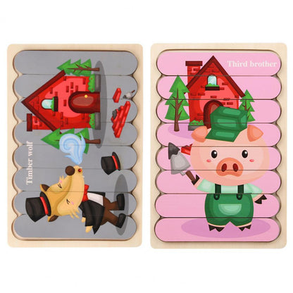 Kids Wooden Peg Puzzle Double-Sided Natural Wood