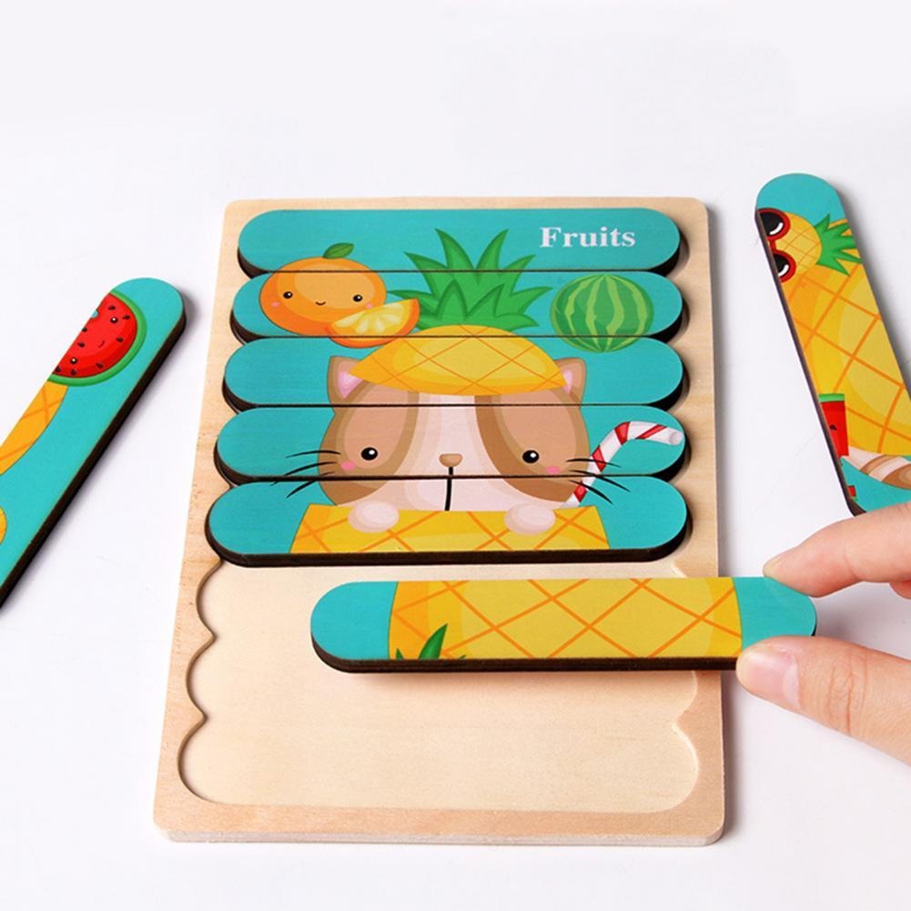 Kids Wooden Peg Puzzle Double-Sided Natural Wood