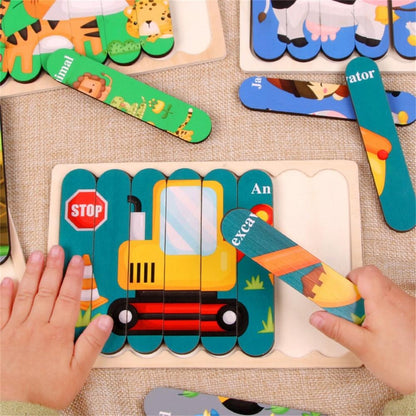 Kids Wooden Peg Puzzle Double-Sided Natural Wood