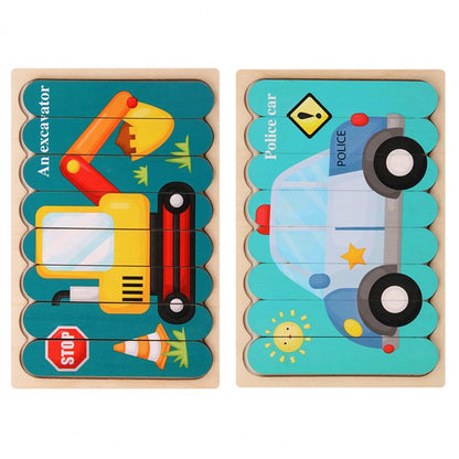 Kids Wooden Peg Puzzle Double-Sided Natural Wood