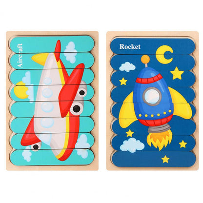 Kids Wooden Peg Puzzle Double-Sided Natural Wood