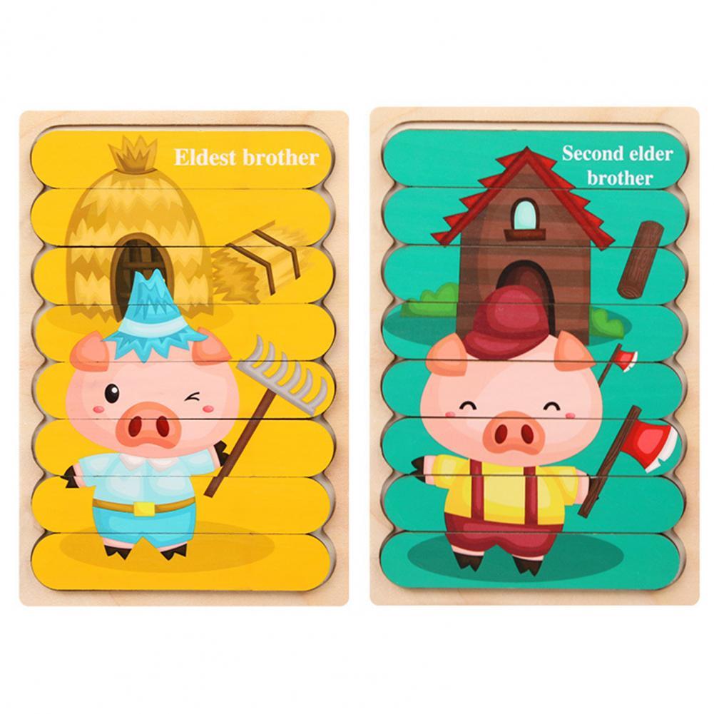 Kids Wooden Peg Puzzle Double-Sided Natural Wood