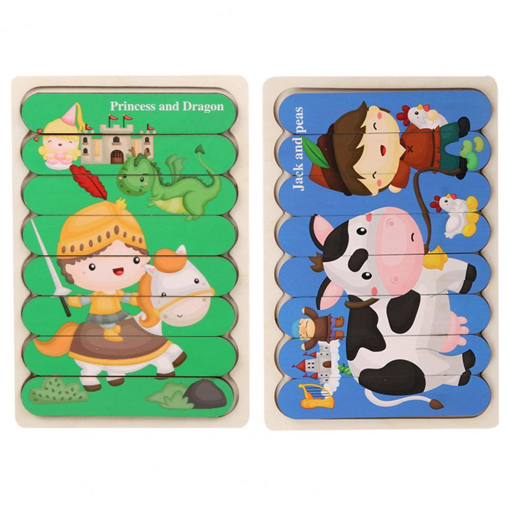 Kids Wooden Peg Puzzle Double-Sided Natural Wood