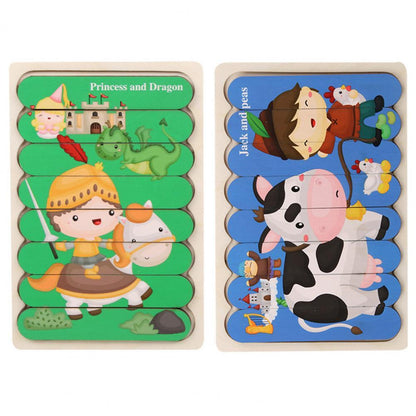 Kids Wooden Peg Puzzle Double-Sided Natural Wood